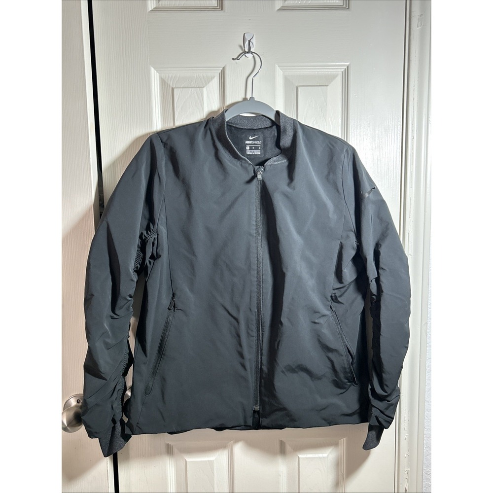 Nike Shield Bomber Jacket Medium Wind Water Resistant Women's Black‎ 930153-010